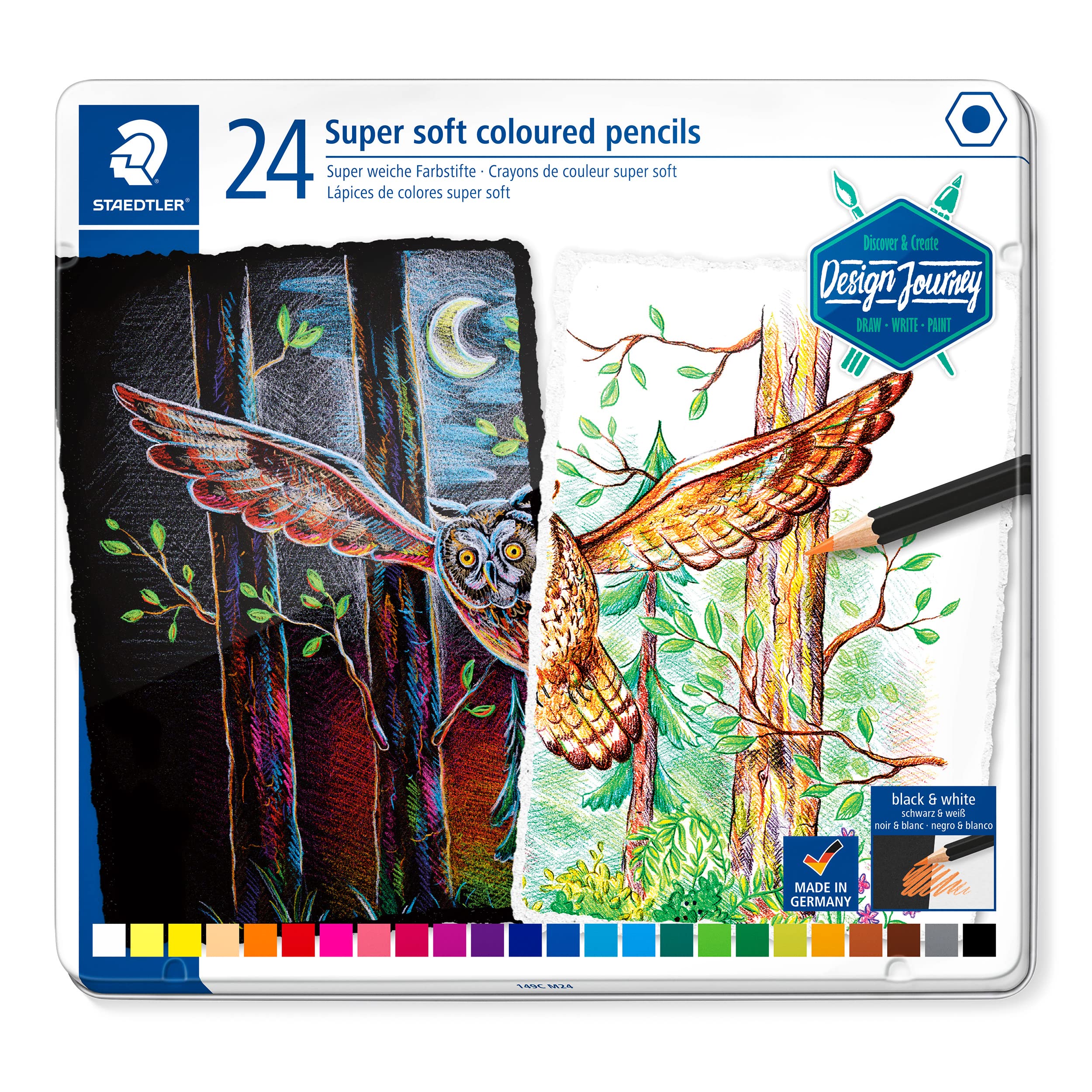 STAEDTLER 146C M24 Design Journey Super Soft Colouring Pencils - Assorted Colours (Tin of 24)