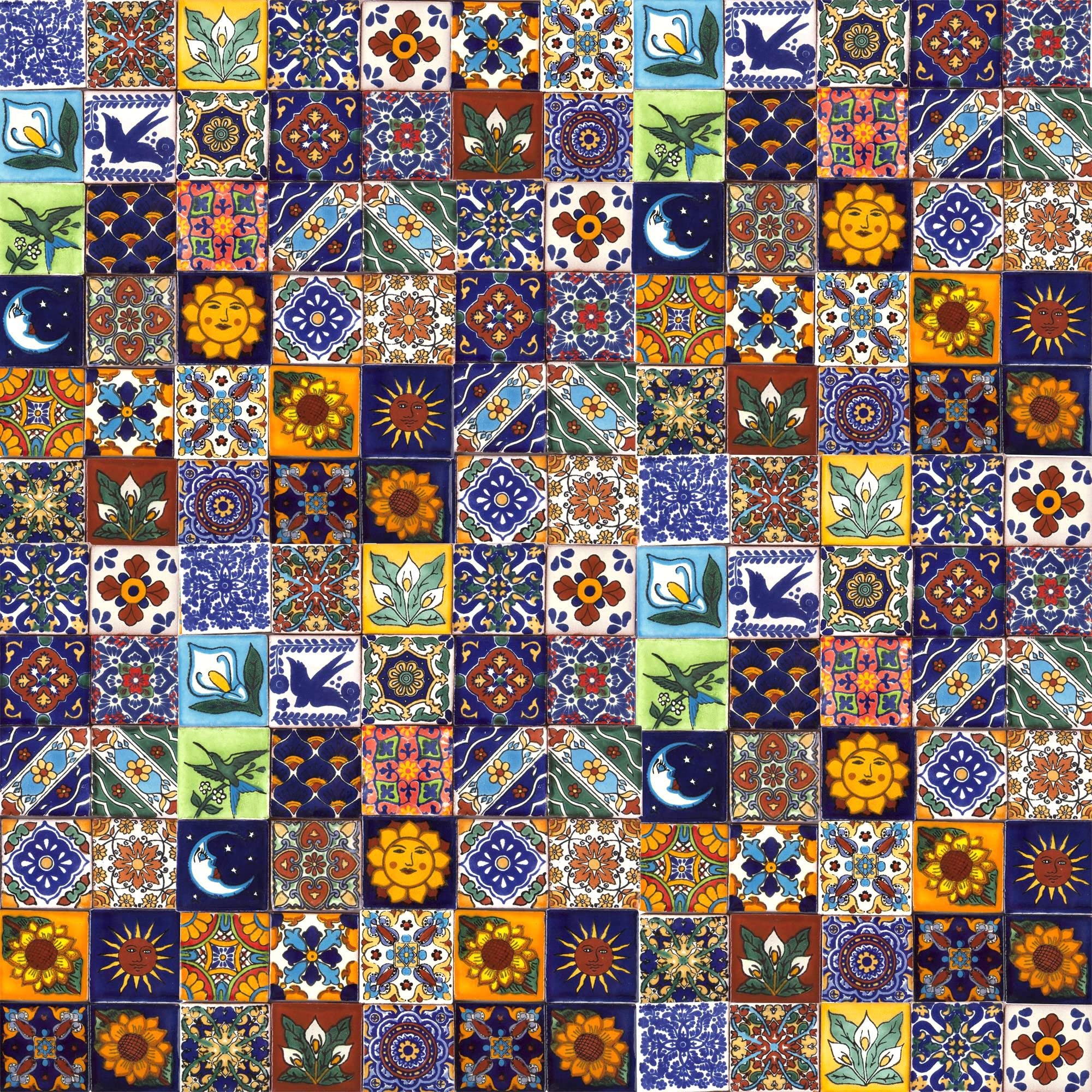 Mexican Ceramic Tiles - Saburo by Cerames - 120 Decorative Mexican Mosaic Tiles for Bathroom, Kitchen, Shower, Stairs, Living Room, Kitchen backsplash | Mexican Tiles backsplash 5x5 cm