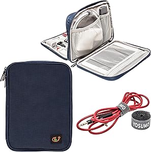 YOSUMO Electronic Travel Organizer with Cable Straps, Case for Cords, USB, iPad mini, Kindle, Computer Charger and Small Tech Gadgets, Blue, for tablets 7.9 Inches.