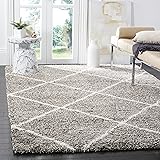 Safavieh Hudson Shag Collection SGH281B Grey and Ivory Moroccan Diamond Trellis Area Rug (4' x 6')