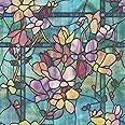funlife Double-Sided Privacy Floral Stained Glass Window Film, Removable Frosted Texture Flower Static Window Cling Glass Covering Window Decor Suitable for Entryway, Blue Magnolia 11.8"X118"