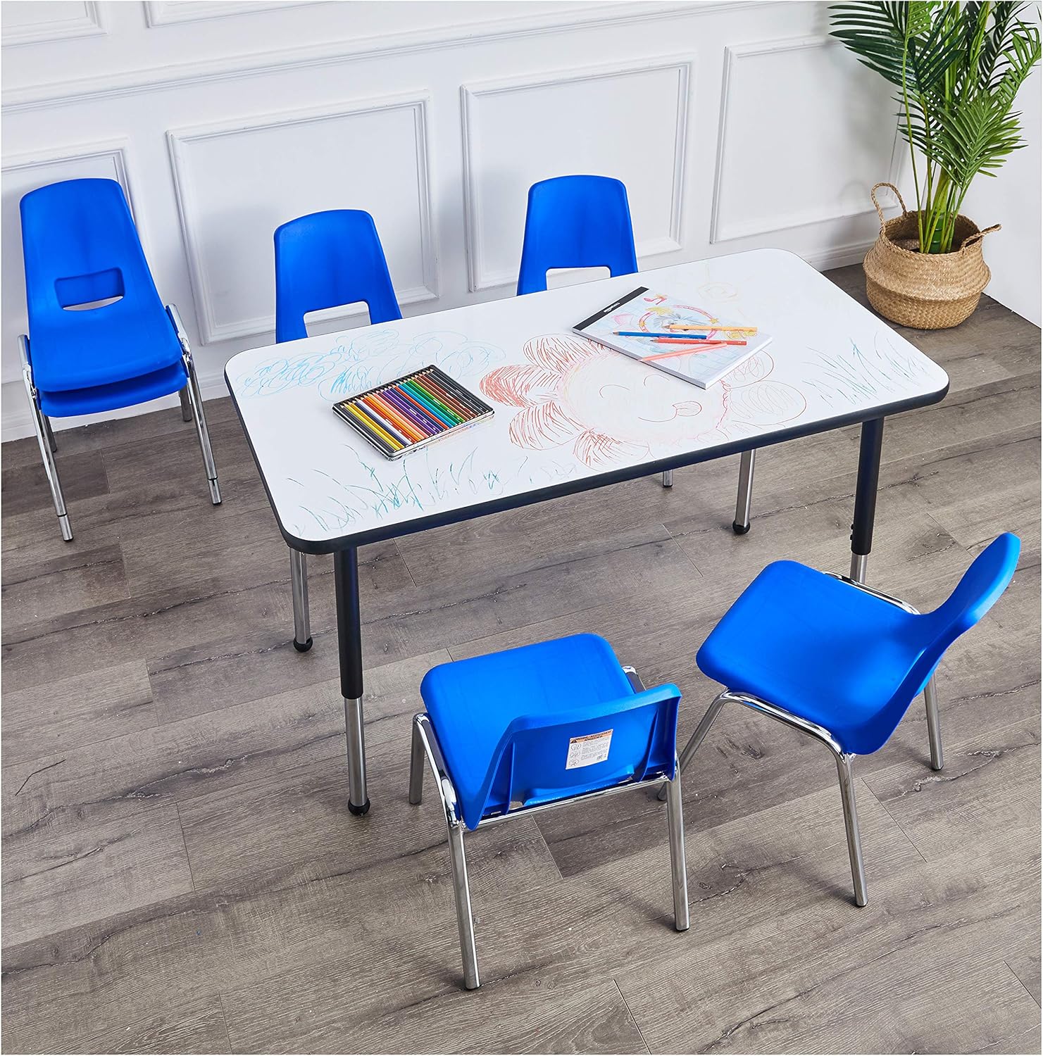  Basics School Classroom Stack Chair, 14-Inch Seat Height - 6-Pack, Chrome Legs, Blue: Industrial & Scientific