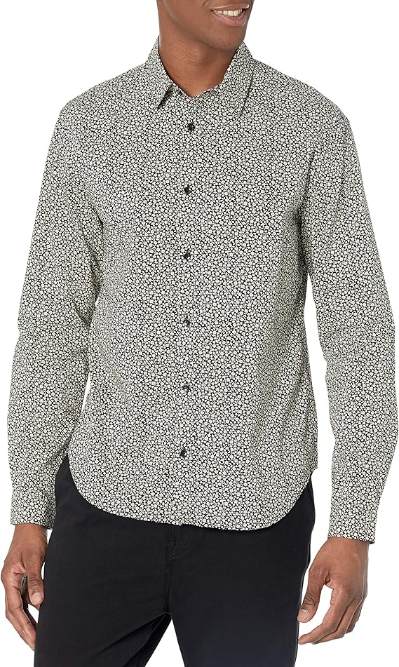 The Kooples Men's Cotton Shirt with Motif Button, Black, Large Amazon
