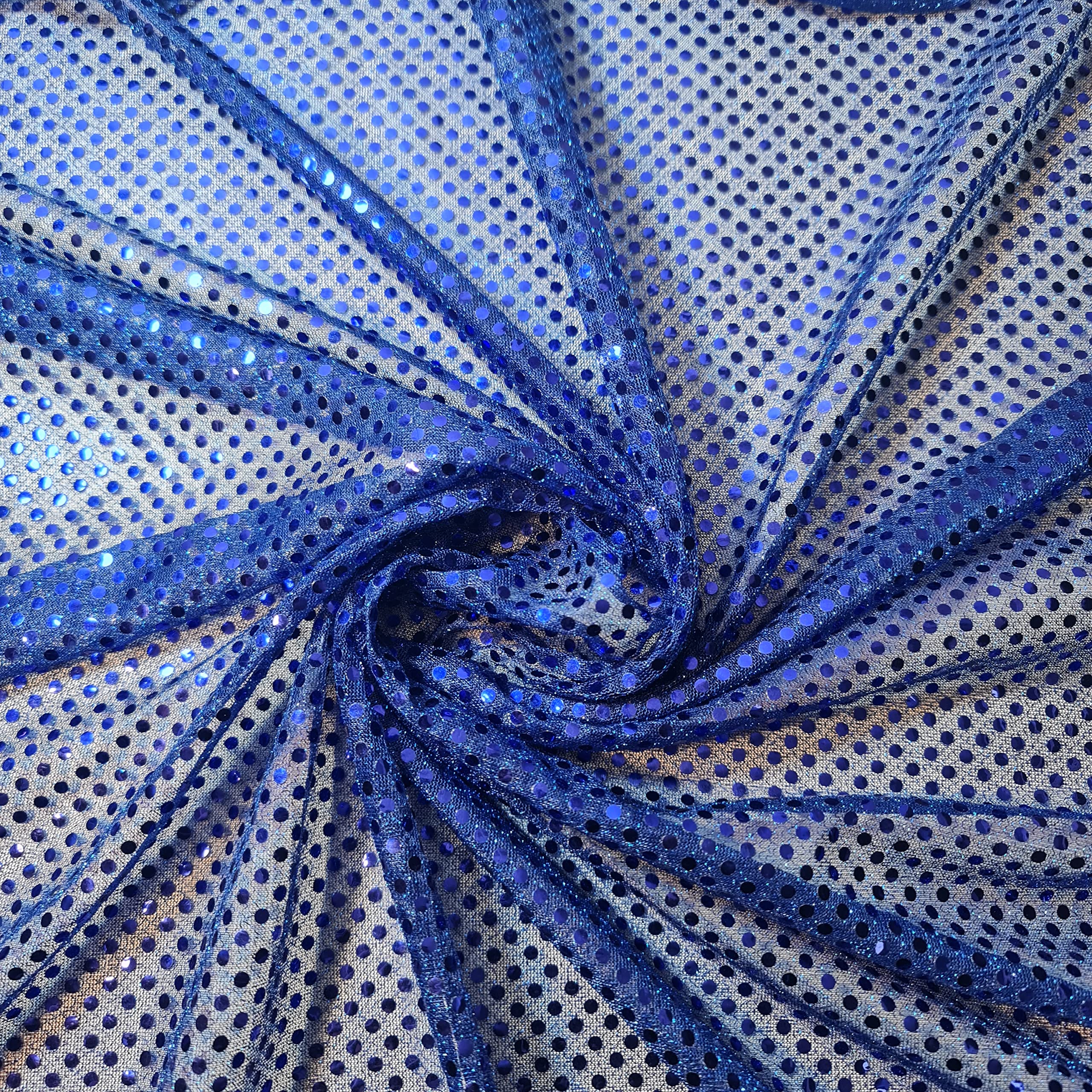 Sequin Jersey Shiny Sparkly Nylon Fabric Fancy Dress Metallic Costume 44" Meter (Royal Blue 1mm)