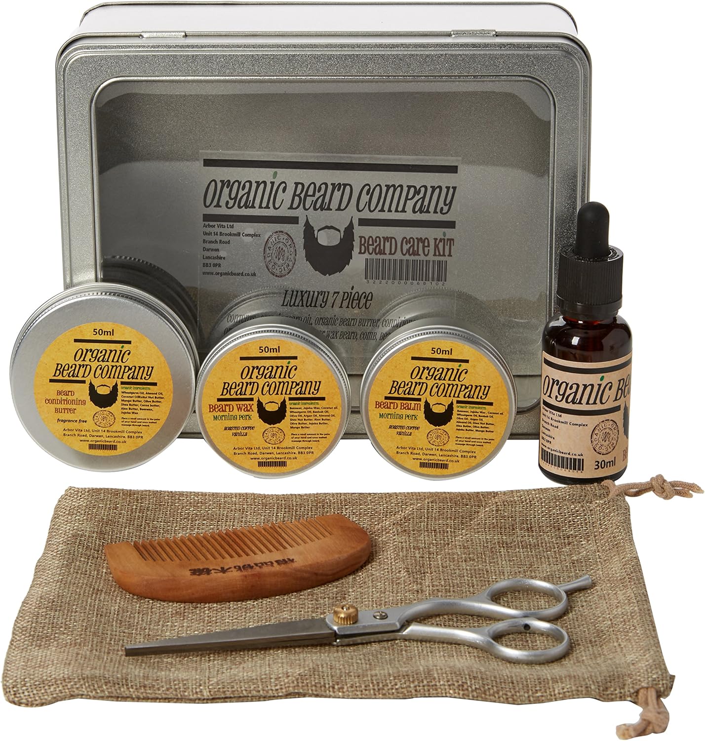Organic Beard Morning Perk Beard Grooming Kit in Luxury Gift Box Pack