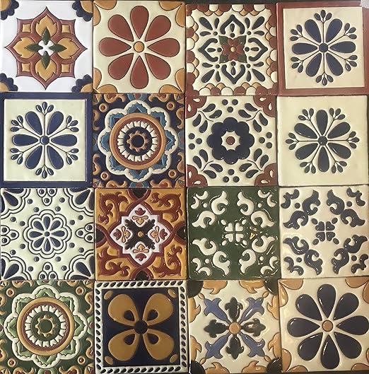 Amazon Com Ceramic Relief Talavera Mexican Tile 6x6 16 Mixed