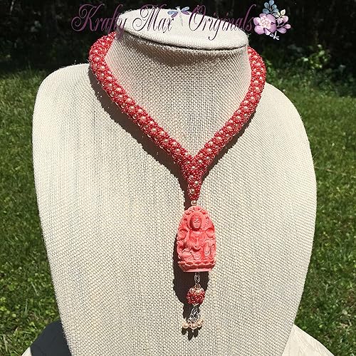 Pink Beadwoven Wearable Art Buddha Necklace - EXCLUSIVE to AMAZON