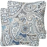 Mika Home Pack of 2 Decorative Pillow Covers Throw Pillow Cases,Paisley Pattern,18X18 Inches,Blue Brown Cream Multicolor