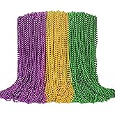 100PCS Mardi Gras Beads, Green Purple Gold Metallic Mardi Gras Beads Necklaces Accessories Bulk, Mardi Gras Carnival Beads Necklace Accessories for Parade Throws Party Decorations Supplies Favors