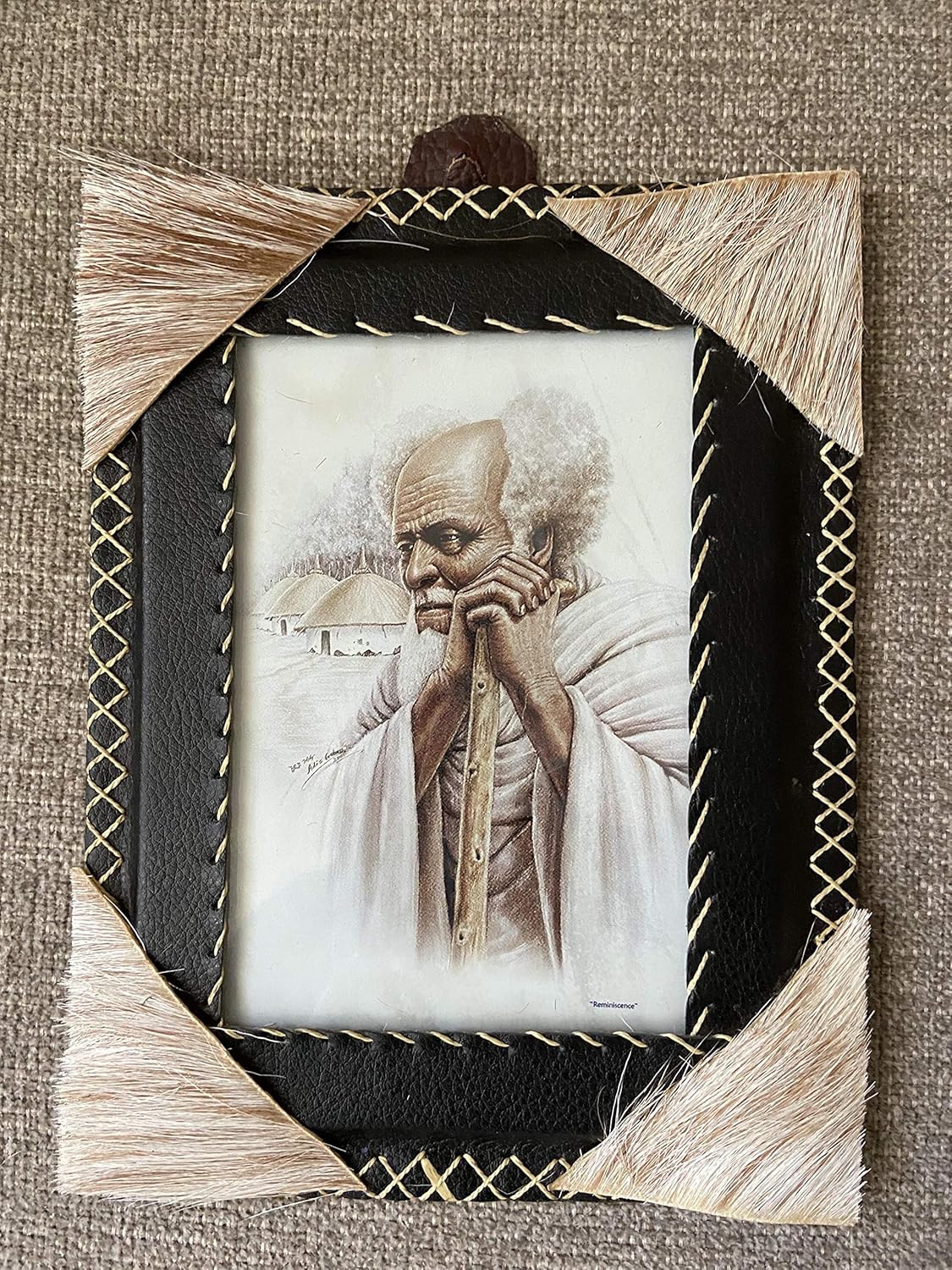 Ethiopian/Eritrean Traditional Wall Portrait with Leather