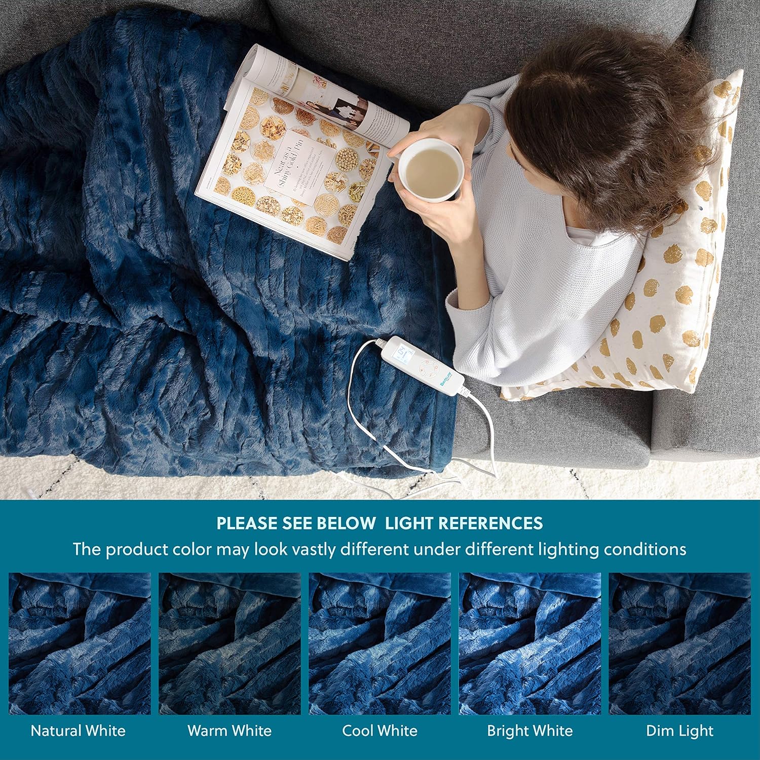 Bedsure Heated Blanket Throw Electric - with 6 Heat Setting, Fast - Heating Blanket 1/2/3/4 H Timer, Auto - Off, Low Voltage Fuzzy Super Soft Flannel Fleece Throw Blanket, 50 x 60 inch Navy Blue: Kitchen & Dining