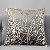 TAOSON Pack of 2,Irregular Abstract Lines Geometric Bronzing Printed Cozy Soft Throw Pillow Cases Cushion Covers Shells for Sofa Couch Bed Home Decoration 18 x 18 Inches, Gray and Gold