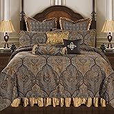 Loom and Mill 9-Piece Jacquard Comforter Set, Luxury Classic Antique Comforter Queen Sets, Ultra Soft Damask Bedding with Euro Shams, Bedskirt, Filled Decorative Pillow for Home (Bronze Gold, Queen)