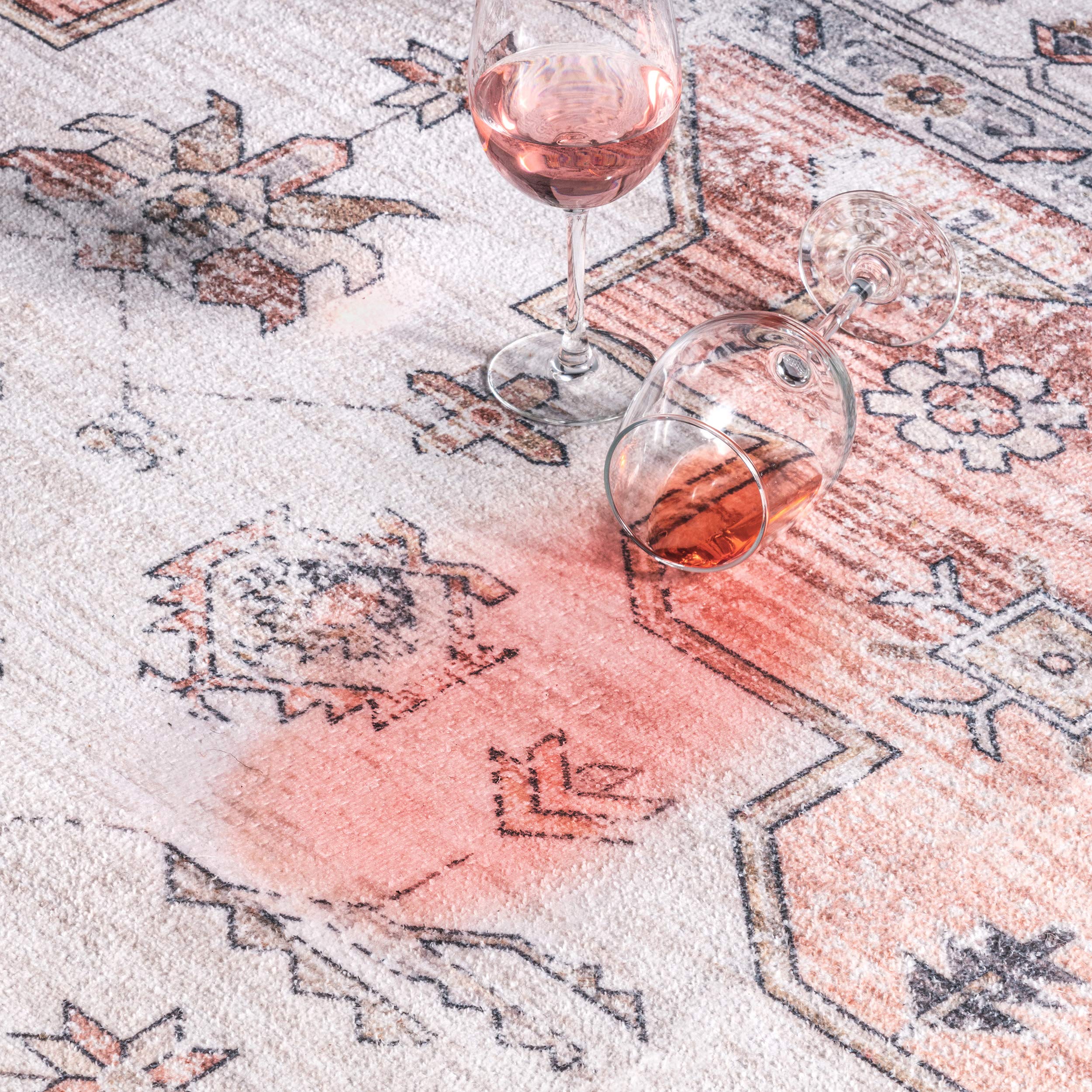 nuLOOM Marli Machine Washable Faded Medallion Area Rug, 5' x 8', Rust