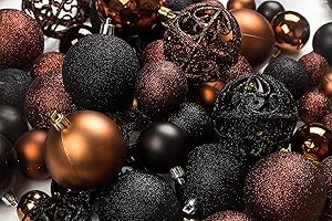 R N' D TOYS 100 Brown and Black Christmas Ornament Balls Shatterproof + 100 Metal Ornament Hooks, Hanging Ornaments for Indoor/Outdoor Xmas Christmas Tree, Holiday Party, Home Décor Sizes, 1.2" 1.6" & 2.4"