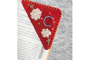 Personalized Hand Embroidered Corner Bookmark, Bookmarks for Women, Personalized Bookmark for Books, Cute Flower Book Mark, Hand Stitch Gift for Women for Book Lovers by HNQCPCVU (C, RED)