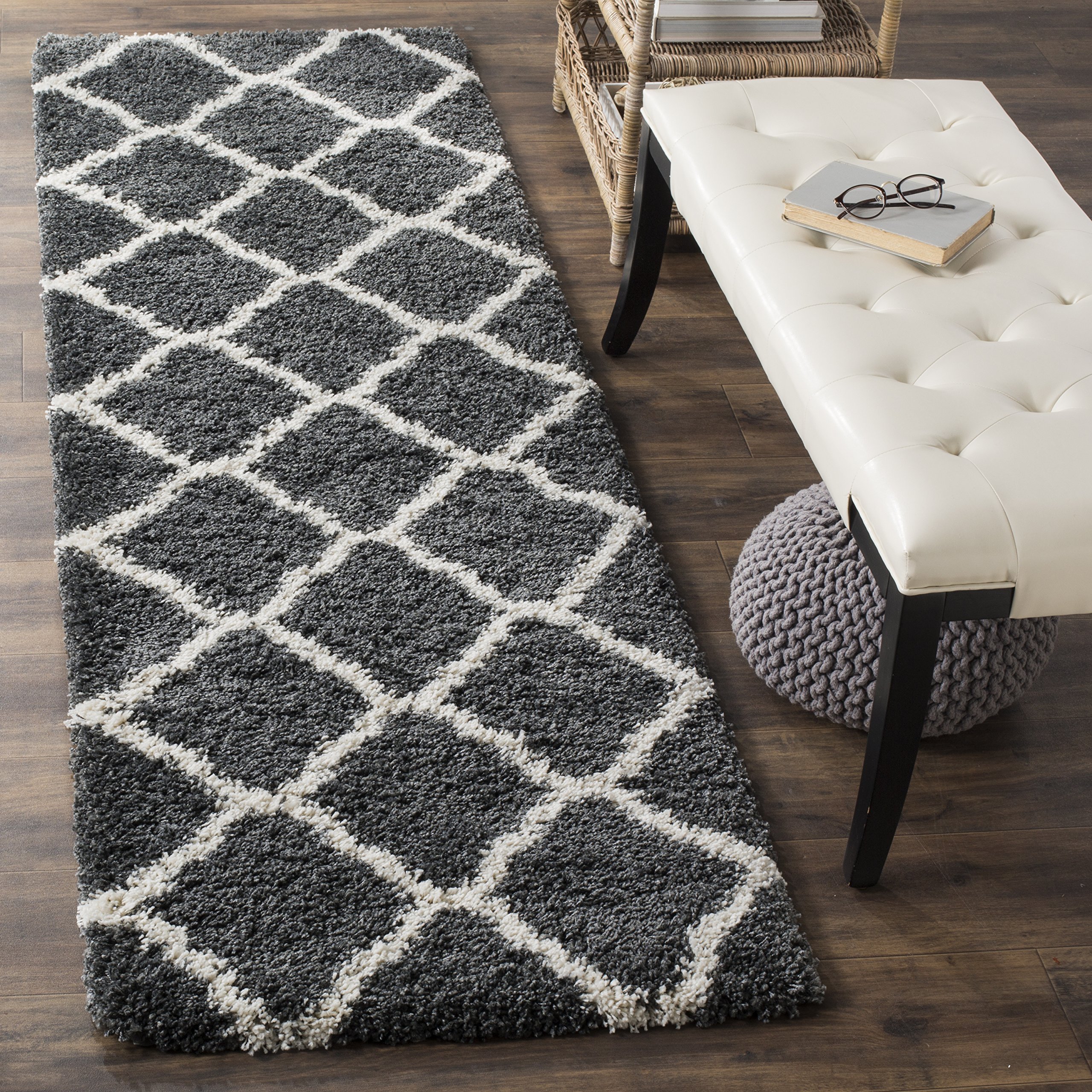 SAFAVIEH Hudson Shag Collection Runner Rug - 2'3" x 14', Dark Grey & Ivory, Non-Shedding & Easy to Clean, Ideal for Bedroom, Hallway, Foyer, Kitchen, Entryway (SGH283G) Image