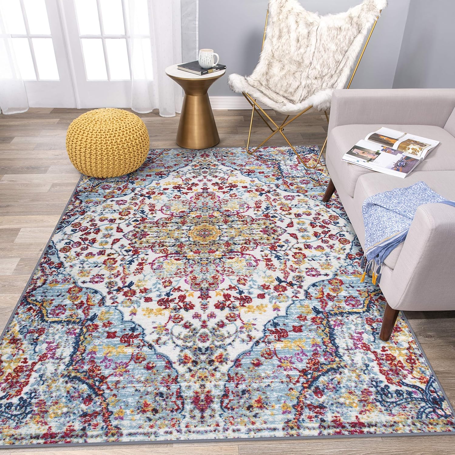 Transitional Medallion Non Skid (Non Slip) Area Rug