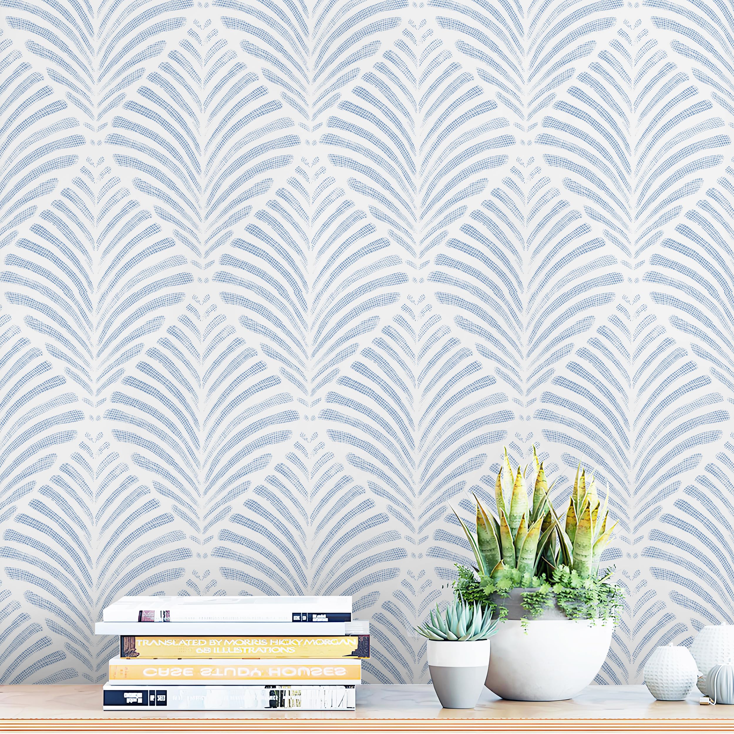 Photo 1 of Safiyya Peel and Stick Wallpaper Boho Contact Paper Blue Geometric Modern Wall Paper Self Adhesive Removable Wallpaper for Bedroom Vinyl Rolls 17.3"x78.7"