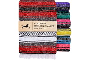 El Paso Designs Mexican Yoga Park Blanket, Falsa Serape - Soft Woven Saddle Mat for Yoga, Picnic, Beach & Patio - Boho Home Decor (Red)