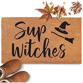 Sup Witches Doormat 30x17 Inch, Witch Door Mat, Halloween Welcome Mat Coir | Natural Fiber, Pvc Backing, Dirt Scraper, Creepy Cute Decor, Hostess Gift, Seasonal Decorating, Trick or Treat Entryway Decor