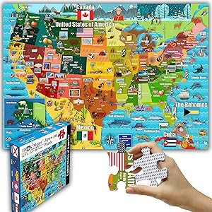 Think2Master Colorful United States Map 100 Pieces Jigsaw Puzzle Fun Educational Toy for Kids, School & Families. Great Gift for Boys & Girls Ages 4+ to Stimulate Learning of USA. Size:23.4” X 16.5”