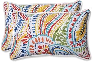 Pillow Perfect Paisley Indoor/Outdoor Accent Throw Pillow, Plush Fill, Weather, and Fade Resistant, Lumbar - 11.5" x 18.5" , Blue/Multi Ummi, 2 Count