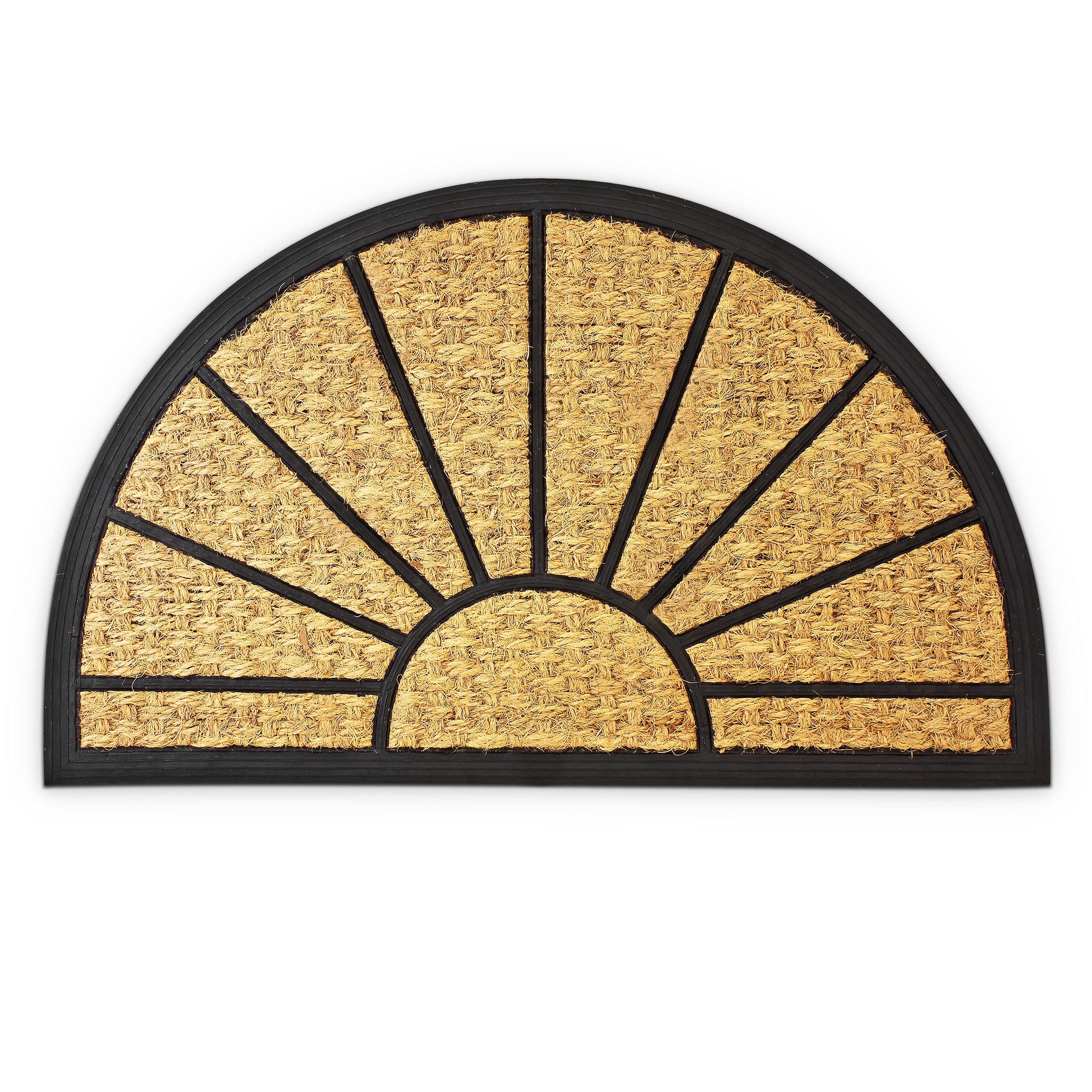 Relaxdays Coir Semi-Circular Doormat 75 x 45 cm w/ Anti-Slip PVC Rubber Underside Welcome Mat Sun Sunshine, Brown