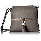Lightweight Medium Crossbody Bag with Tassel Grey