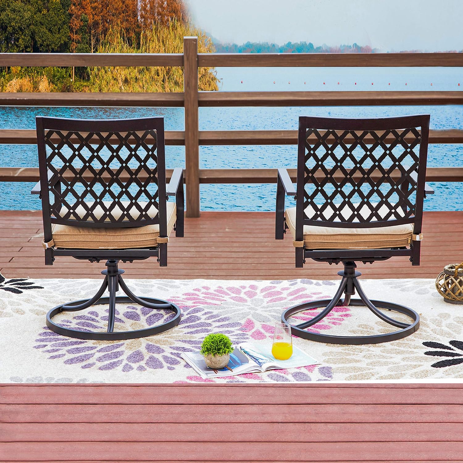 LOKATSE HOME Patio Swivel Rocker Furniture Metal Outdoor Dining Chairs with Cushion Set of 2 : Garden & Outdoor