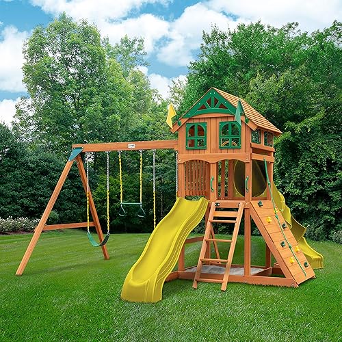 Gorilla Playsets 01-1075-Y Outing Wood Swing Set with Wood Roof