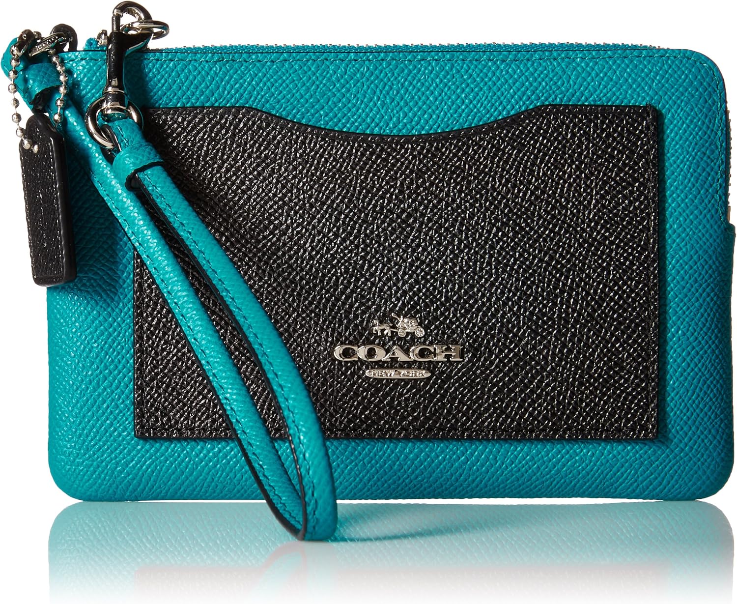 COACH Color Block Corner Zip Bag Silver/Black/Turquoise One Size