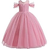 Glamulice Princess Sparkle Tulle Dress Flower Girls Dresses Cold Shoulder Long A Line Wedding Party Ball Gown