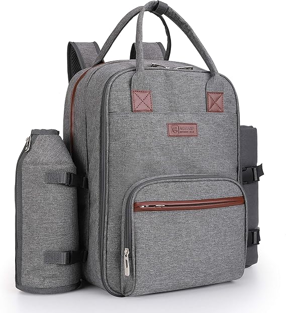 ALLCAMP Picnic Backpack for 2 Person with Detachable Bottle/Wine Holder, Fleece Blanket, Plates