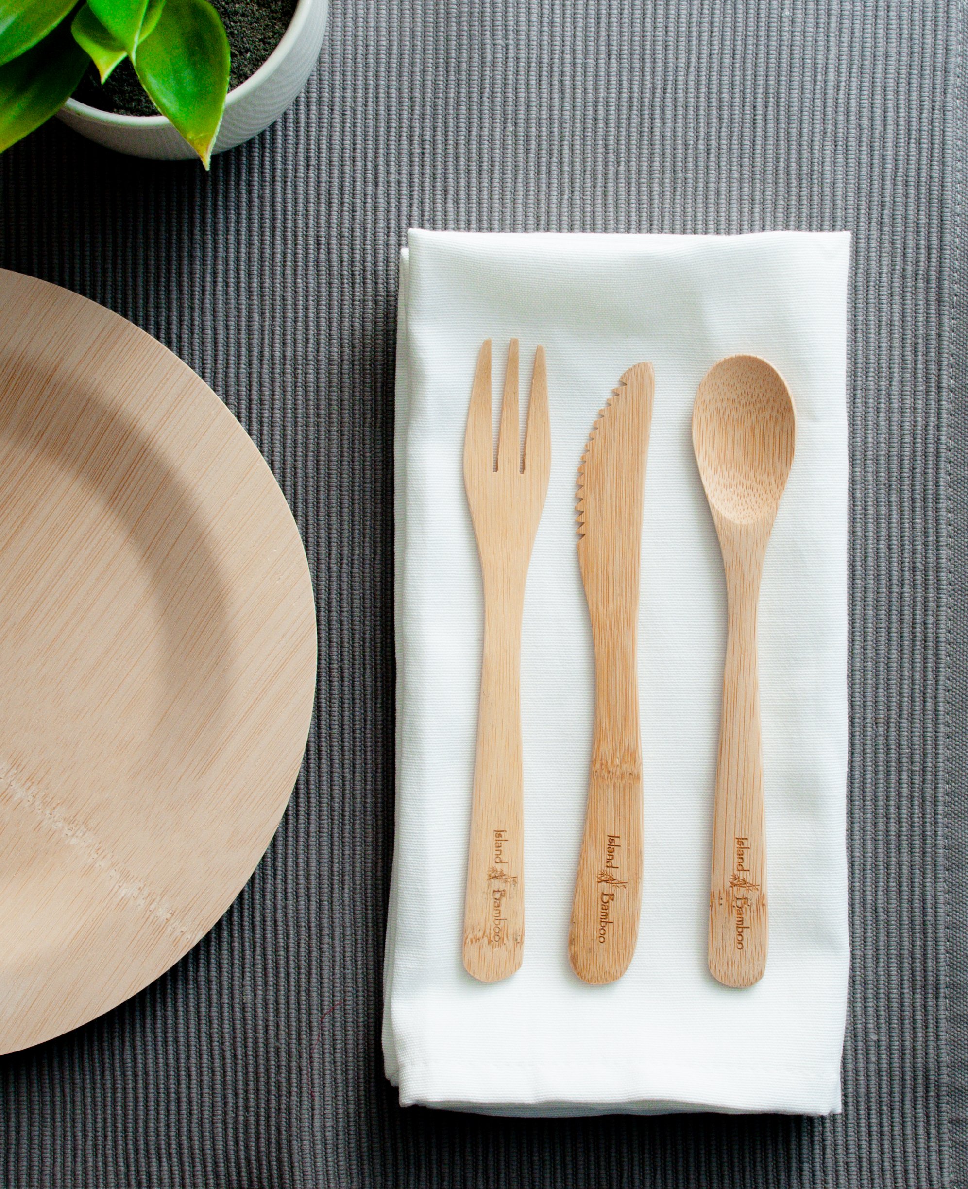 Premium Bamboo Reusable 3Piece Flatware Set with 7inch Fork, 7inch