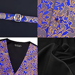 GUSLESON Mens Gold Royal Blue Vest Floral Suit Vest