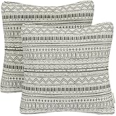 Mika Home Pack of 2 Throw Pillow Cases Decorative Pillow Covers for Home Decoration, Bohemian Striped Geometric Pattern, 22x22 Inches,Gray Cream