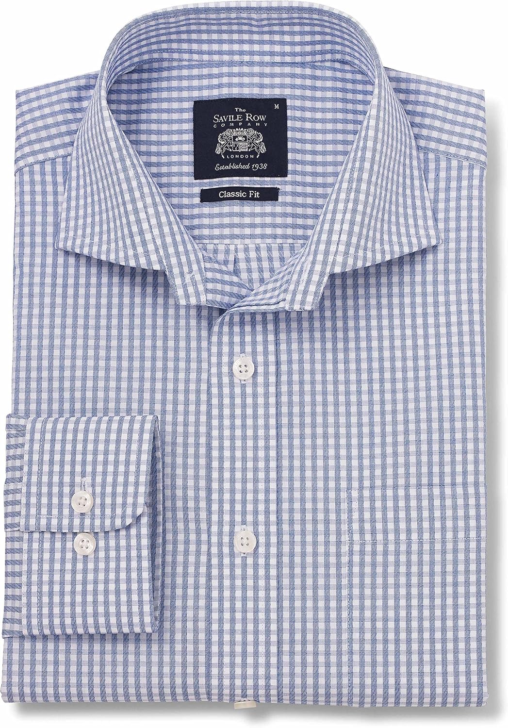 Savile Row Men's Blue White Check Classic Fit Casual Shirt XXL Standard