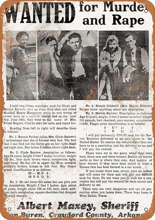 Amazon Com 7 X 10 Metal Sign 1934 Bonnie And Clyde Wanted