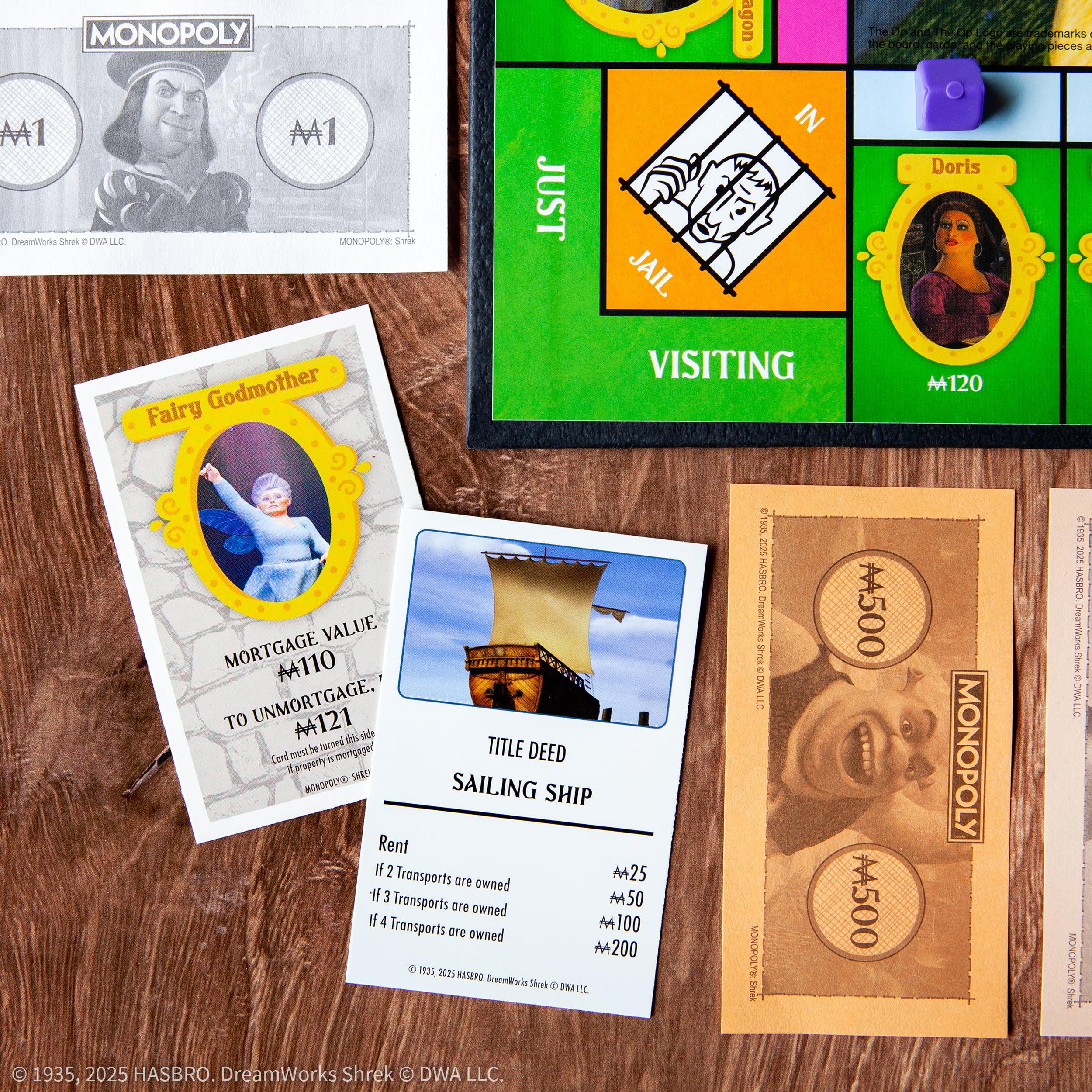 MONOPOLY: Shrek Edition Board Game, Buy, Sell & Trade, Iconic Fairy Tale Characters like Shrek, Donkey, Puss n Boots & More, Classic Family Game for Ages 8+, Officially Licensed DreamWorks Merchandise