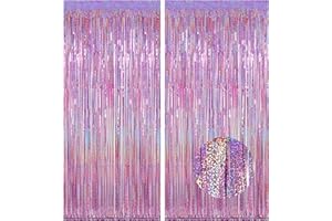 Melsan 2 Pack 3.2 ft x 8.2 ft Tinsel Foil Fringe Curtains Backdrop, Sparkle Metallic Foil Curtains for Party Photo Booth Props Decoration, Pinkish Purple