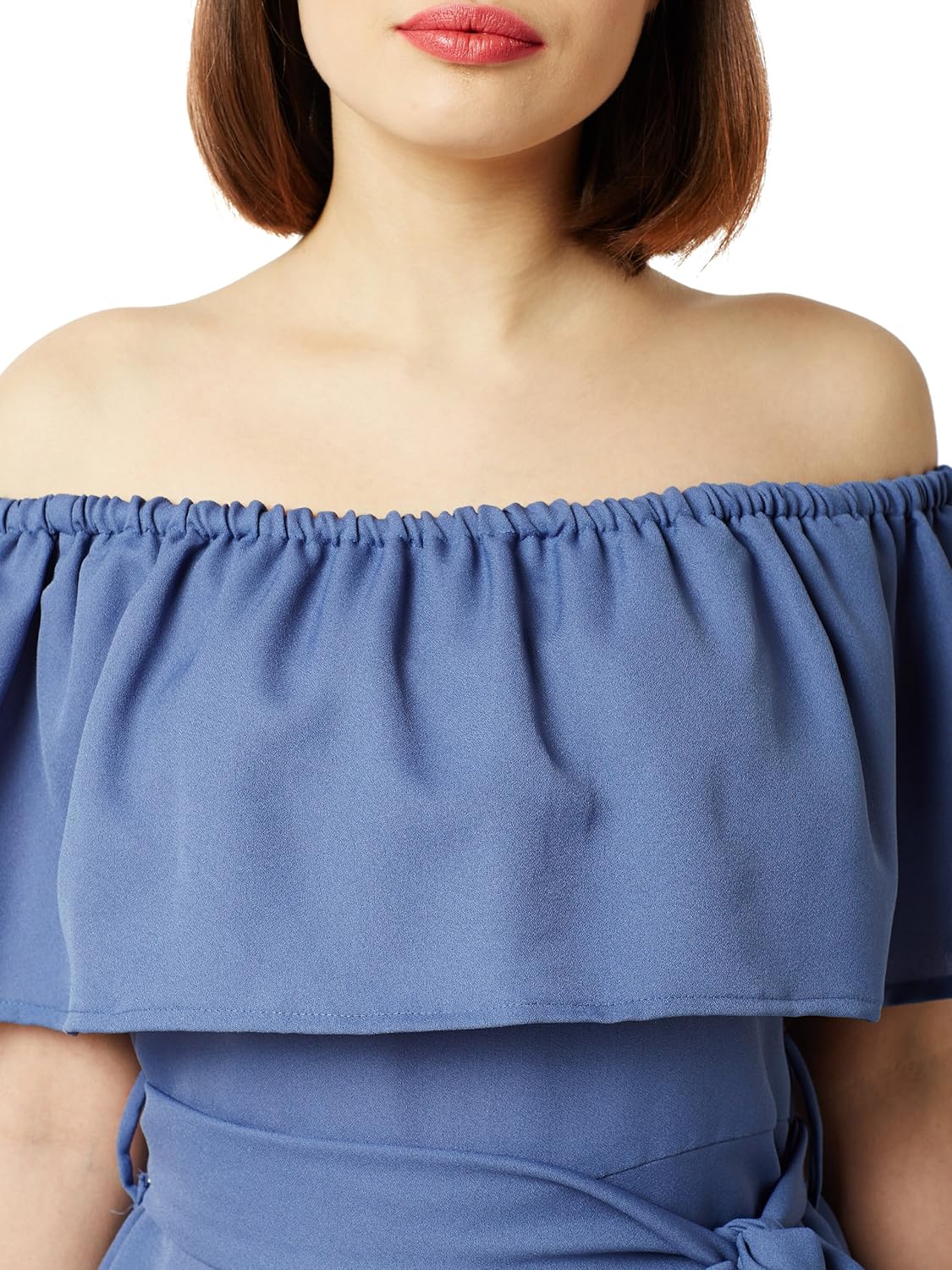 miss chase women's blue off-shoulder ruffled midi jumpsuit