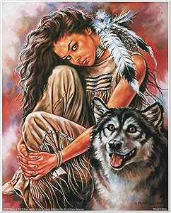 Indian Maiden and Wolf Native American Wall Decor Art Print Poster (16x20)