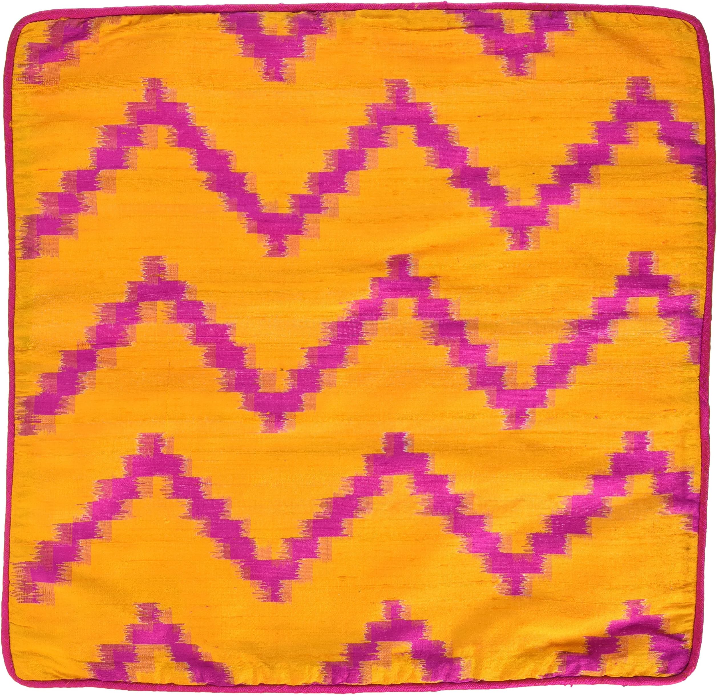 The Indian Promenade TIP Raw Silk Zigzag Ikat Cushion Cover-Mustard