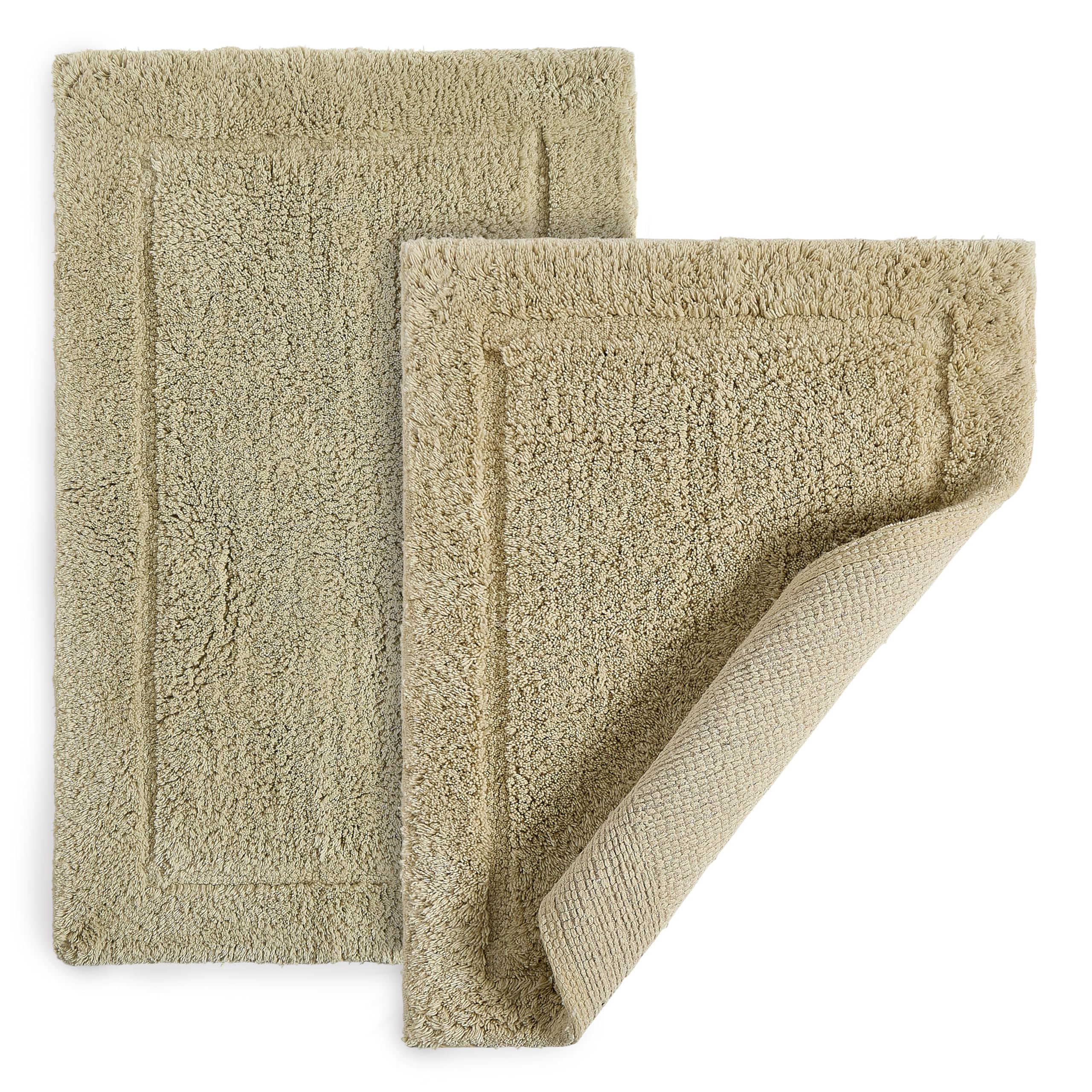 Photo 1 of DwellStudio Reversible Cotton Bath Rugs: Luxurious Comfort and Anti-Slip Protection, Taupe, Non Slip Back
