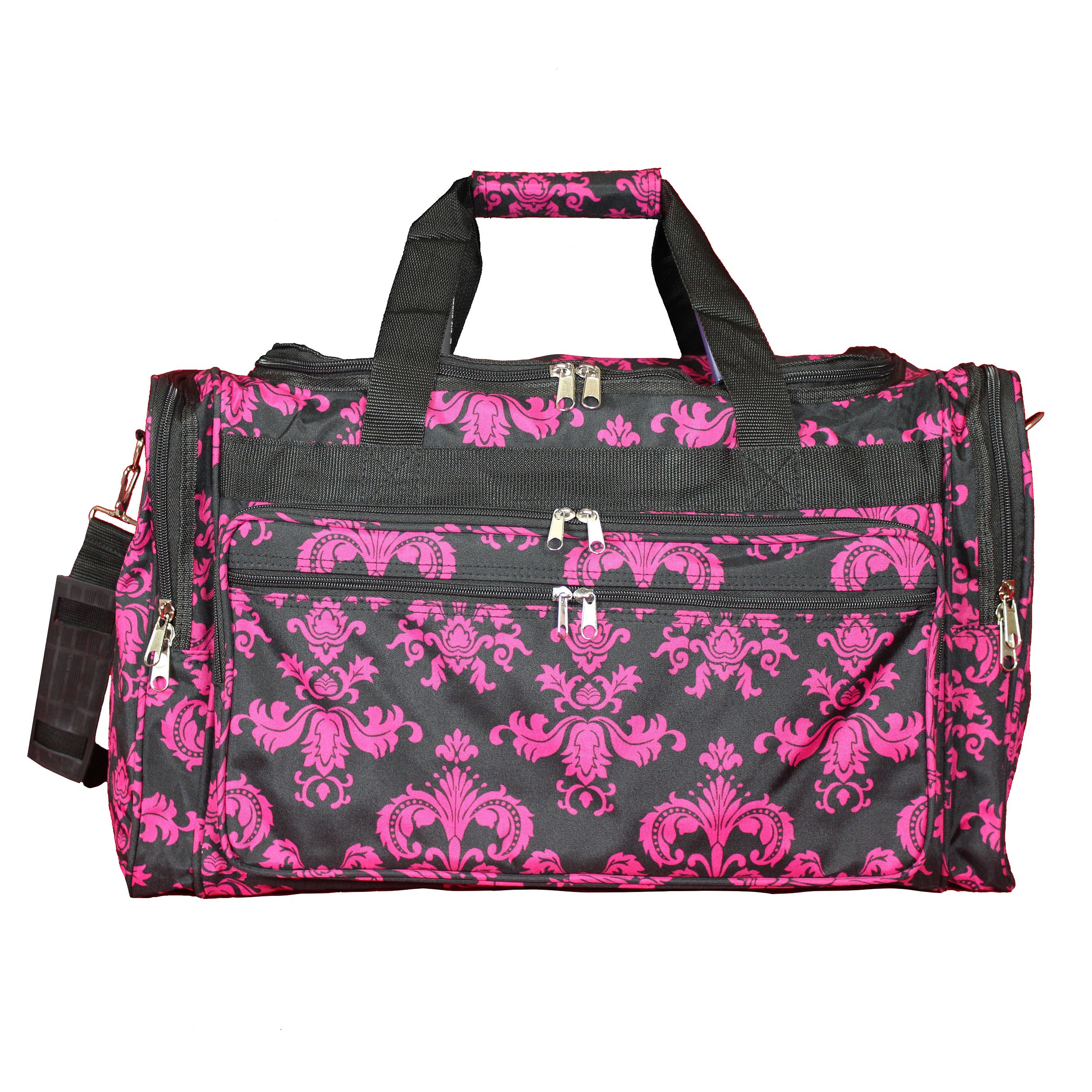 World Traveler 16" Duffle Duffel Bag, Black Pink Damask, One Size