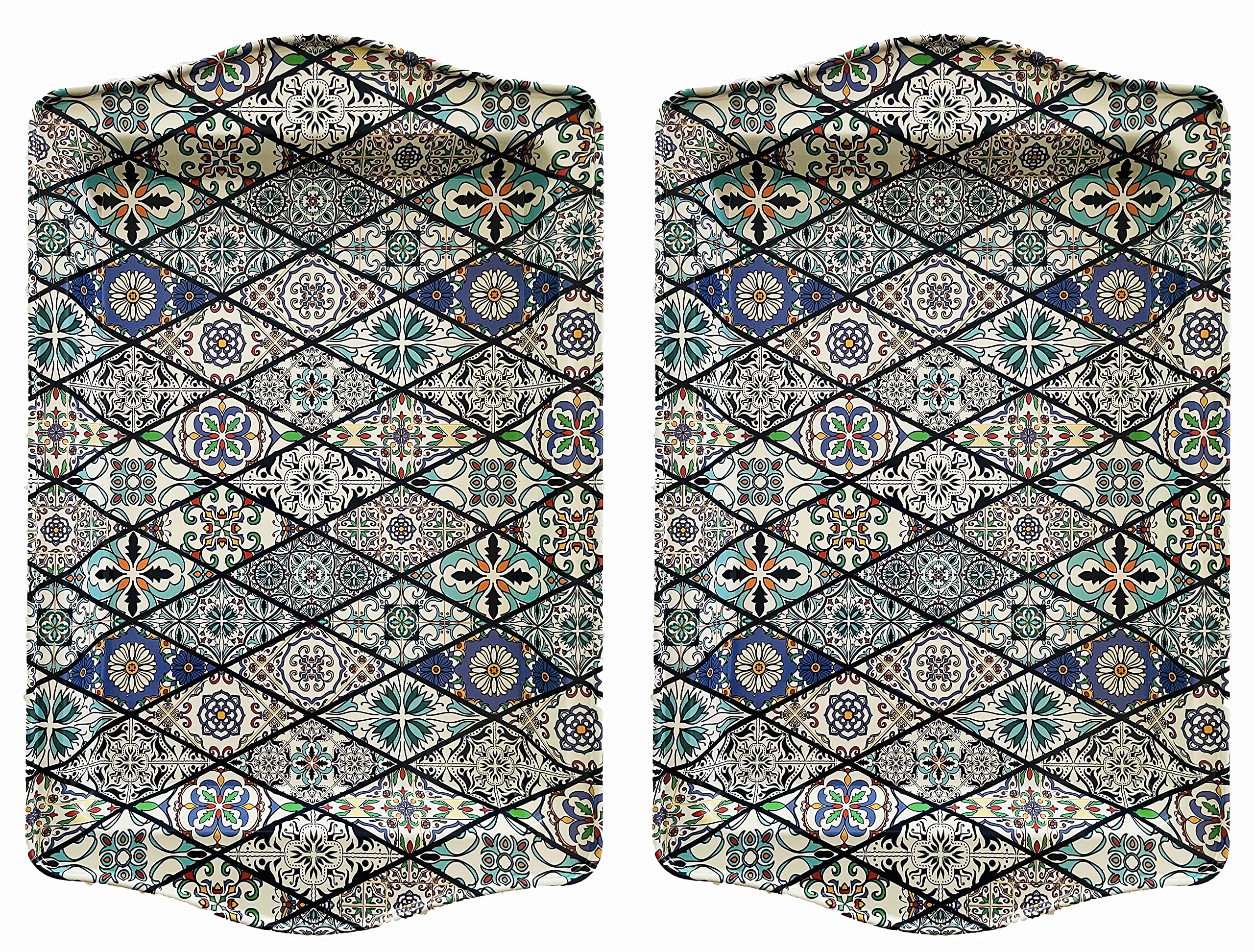 Totally Turkish Premium Design Small Serving Tray – Twin Pack of Trays with Gift Box, Decorative Serving Plates for Cups, Drinks, Bowls. 25 x 16 cm. Surface tidier for Household Items (Mediterranean)