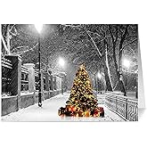 One Jade Lane Christmas Cards, Holiday Cards Lighted Tree in the Snow, 5x7, Heavy Stock, Set of 18 Cards & Envelopes, Seasons Greetings Cards.