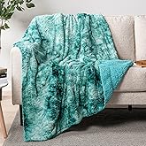 PAVILIA Faux Fur Throw Blanket Tie-Dye Turquoise, Soft Fuzzy Warm Sherpa Blankets & Throws for Bed, Fluffy Plush Thick Fleece Throw Blanket for Couch Sofa, Reversible Furry Shaggy Blanket, Teal 50x60