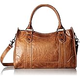Frye Women's Melissa Zip Satchel Leather Handbag with Adjustable Shoulder Strap & Top Handle